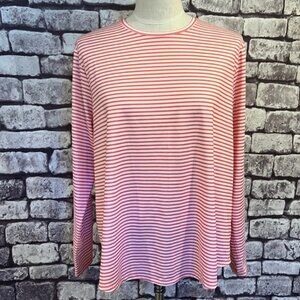 Chico's Zenergy Coral & White Striped Long Sleeve Top Size XL